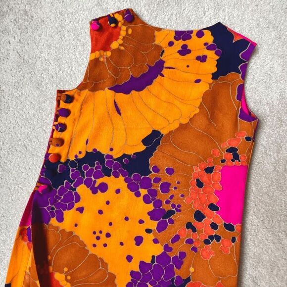 1960s Krist Vibrant Floral Print Dress/Tunic Set, Bold Psychedelic, XS/S - Picture 6 of 16